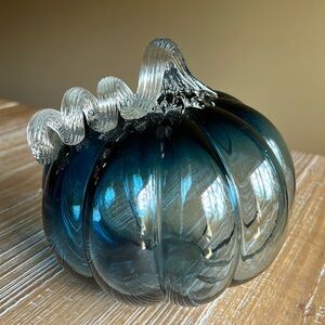 Blue Glass Pumpkin Decor